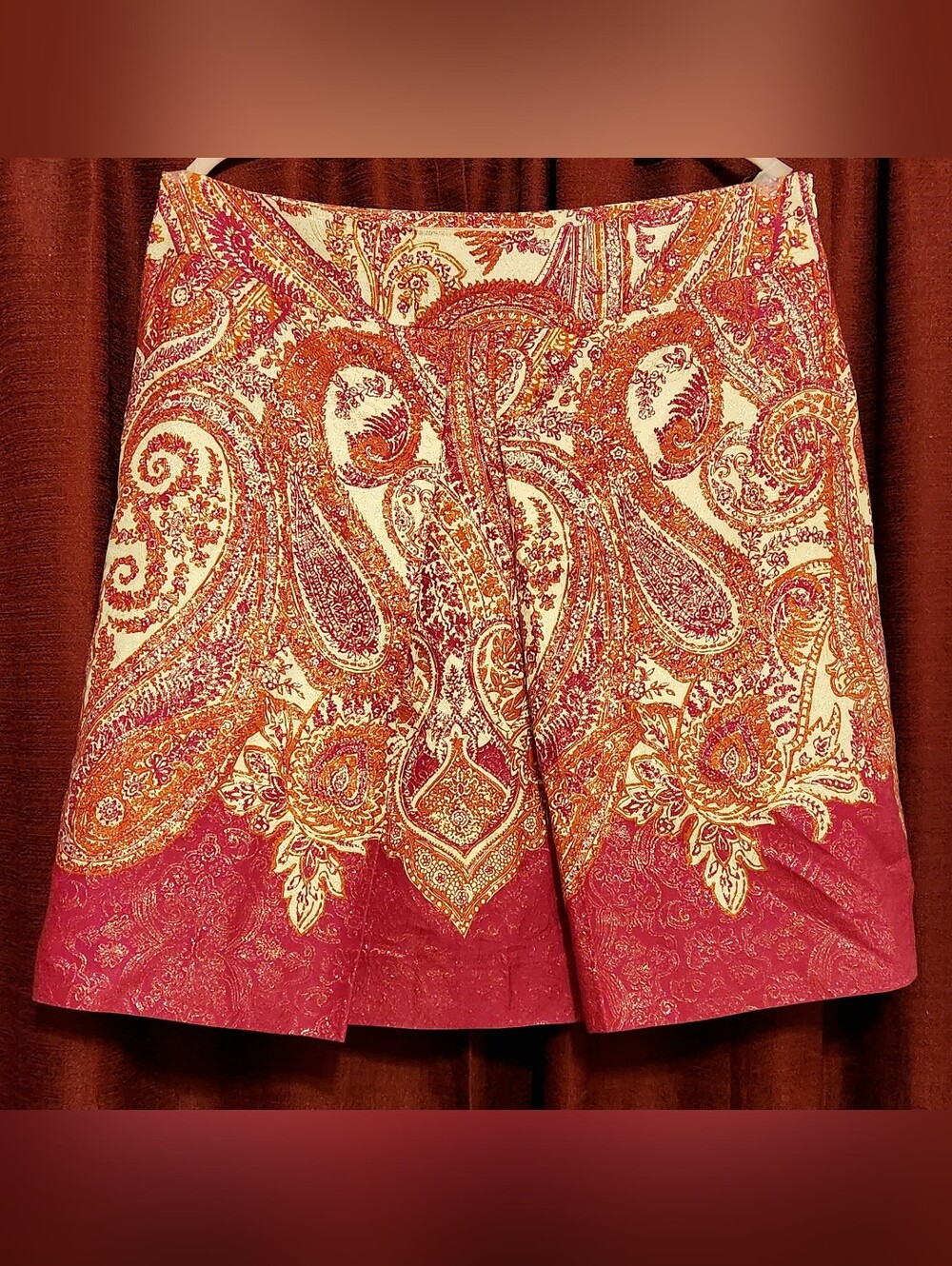 Ann Taylor Women's Paisley Metallic Jacquard Pleated A-Line Skirt Size 14